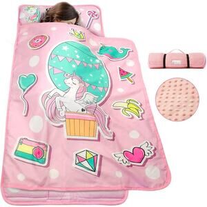 Toddler Nap Mat with Pillow and Blanket, Portable Kids Sleeping Mats for Daycare